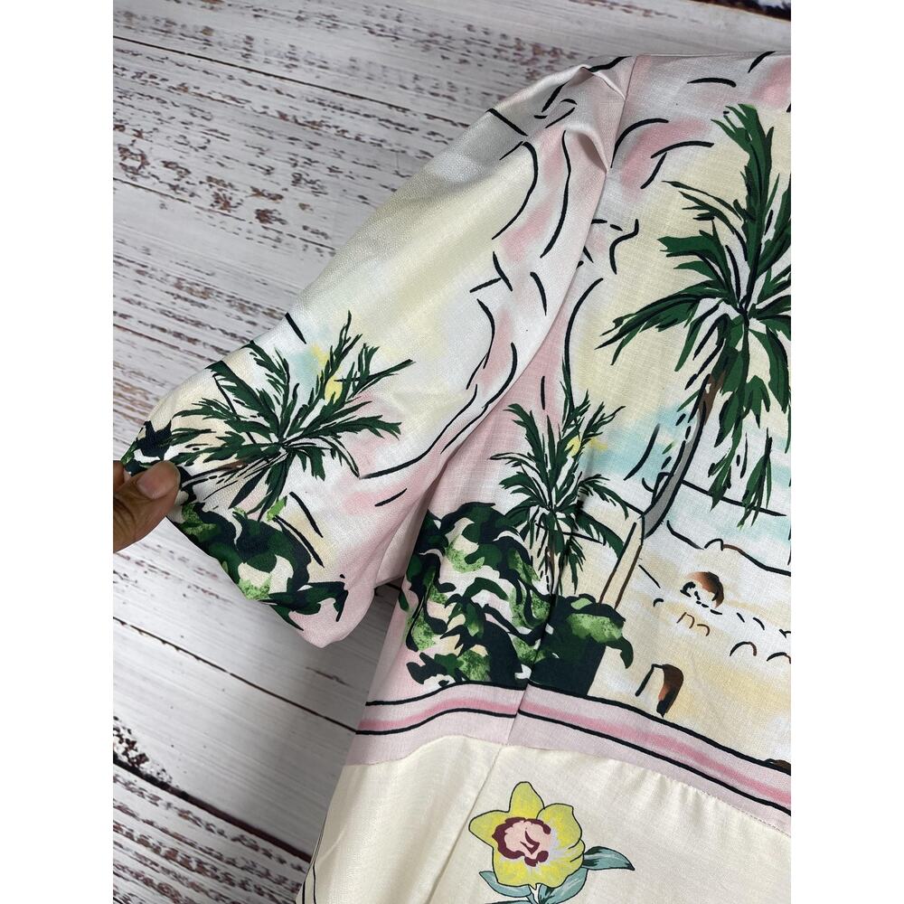 Dress Women's Size Large Multicolor Tropical Print Maxi Short Sleeve Beach Art - Picture 5 of 10